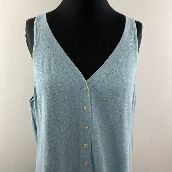 POETRY Blue Linen Cardigan Sweater Cotton Ribbed V-Neck Button Knit Size 16 - Picture 4 of 9